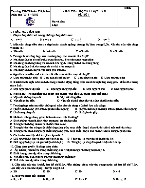 Bộ đề kiểm tra học kỳ I môn Vật lý Lớp 8 - Năm học 2017-2018 - Trường THCS Đoàn Thị Điểm